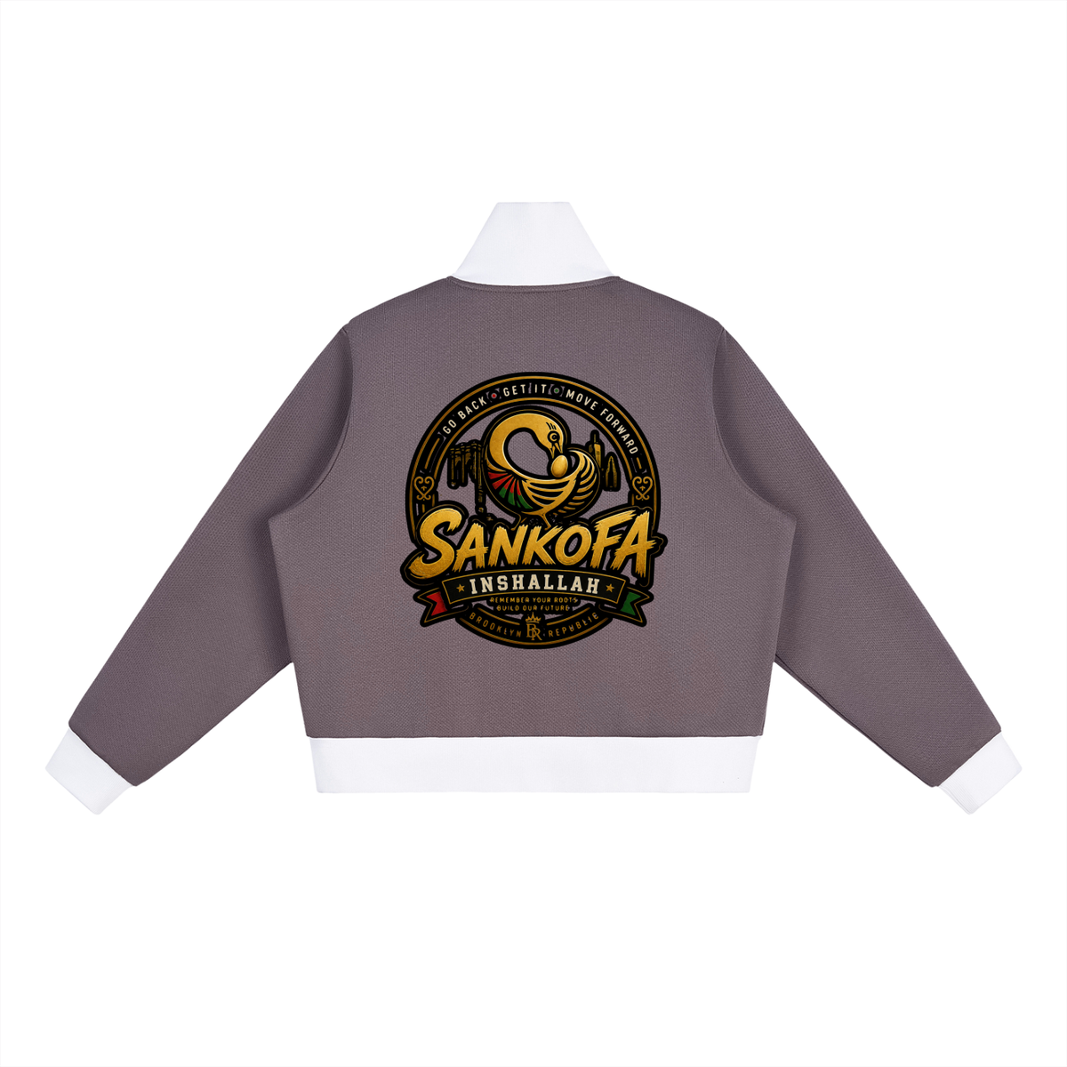 "Sankofa" Contrast Side Stripe Fleece Cropped Track Jacket