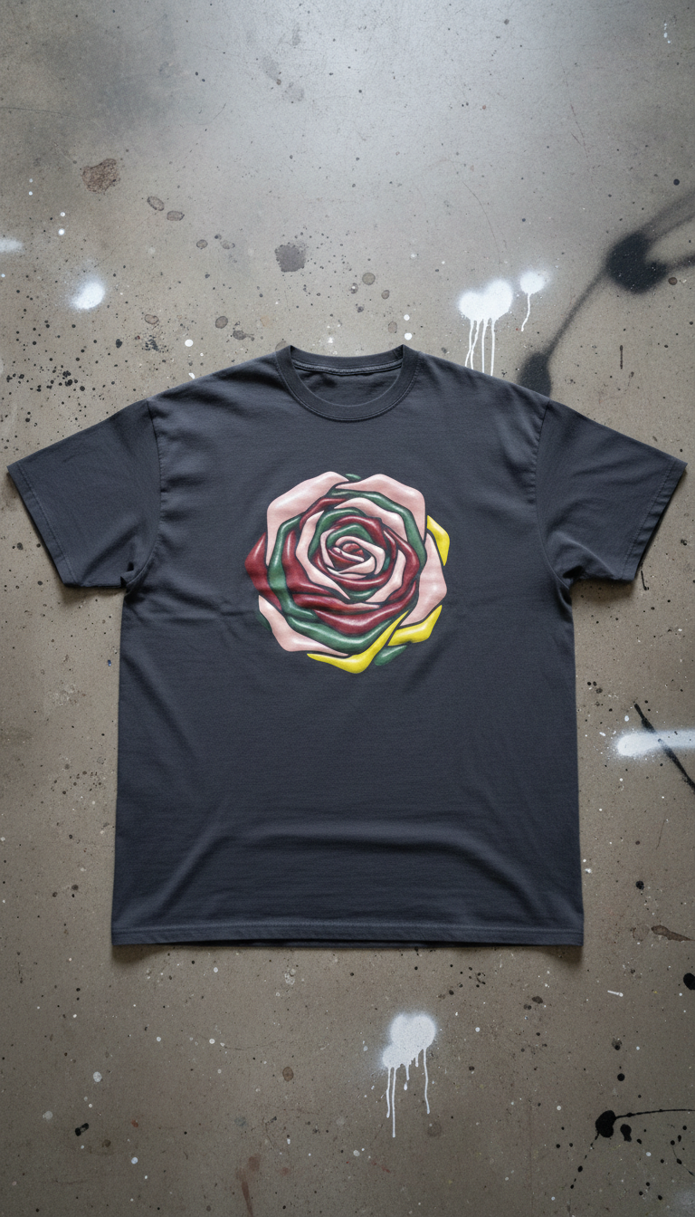 Oversized Graphic Tee With Vinyl Rose