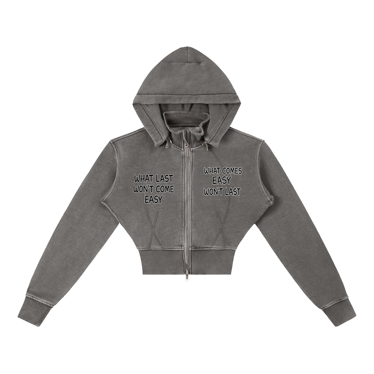 "STAY TRUE" Vintage Washed Cropped Fleece Hoodie