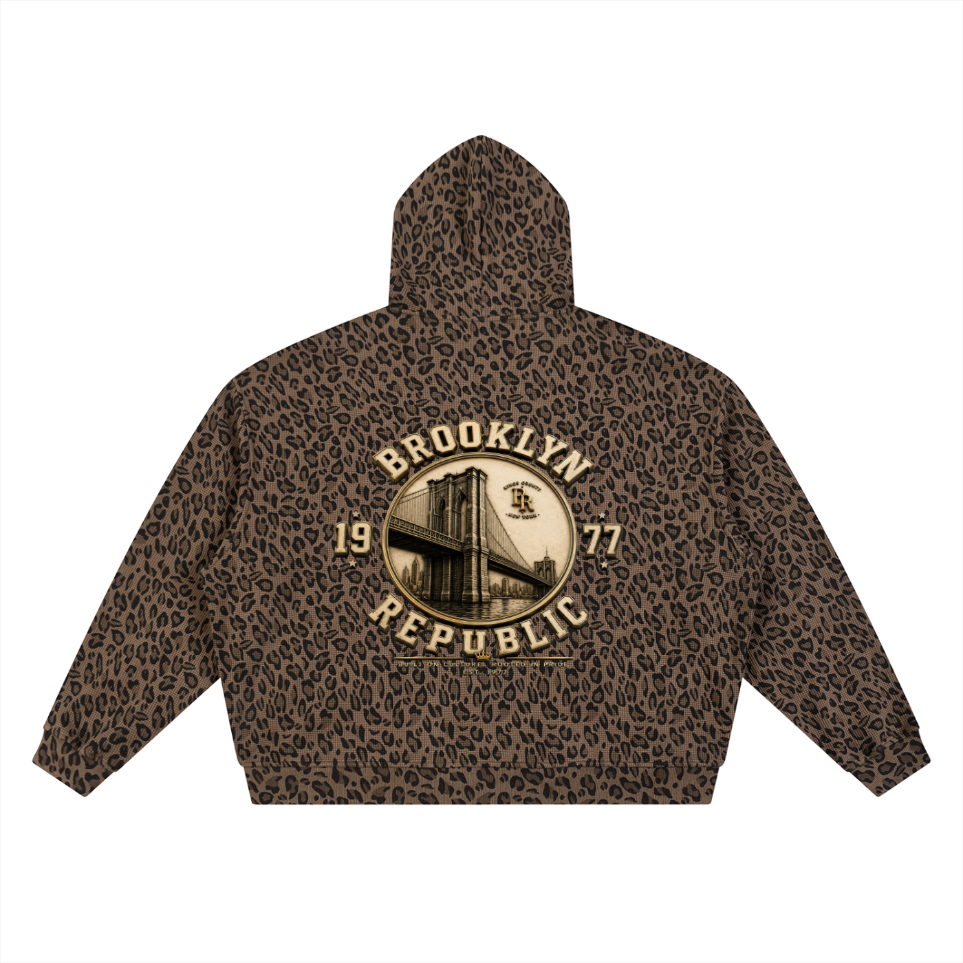 "Old Gold" Leopard Print Waffle Full Zip Hoodie