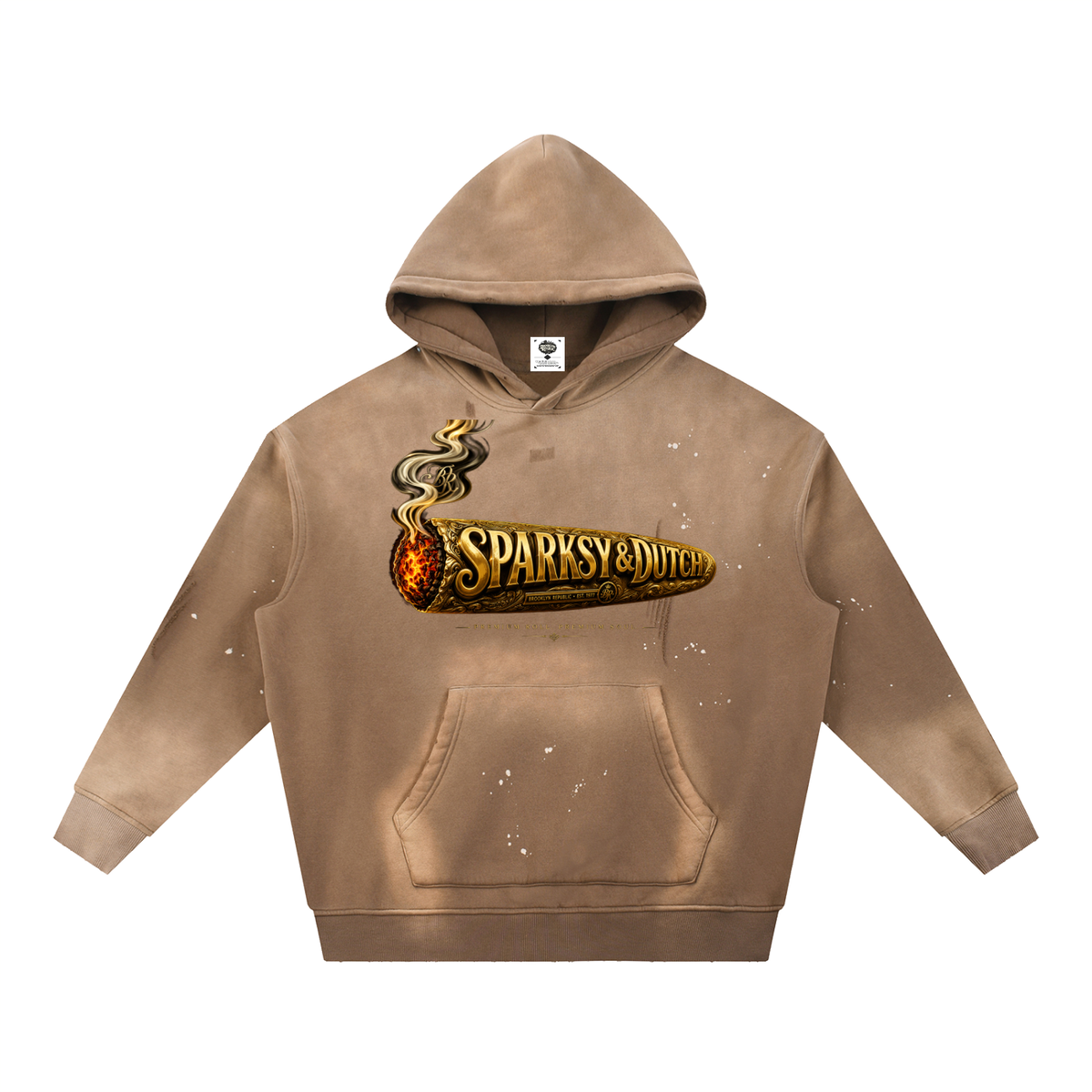 Sparksky & Dutch™ "Blowin' Smoke" Vintage Washed Frayed Fleece Hoodie