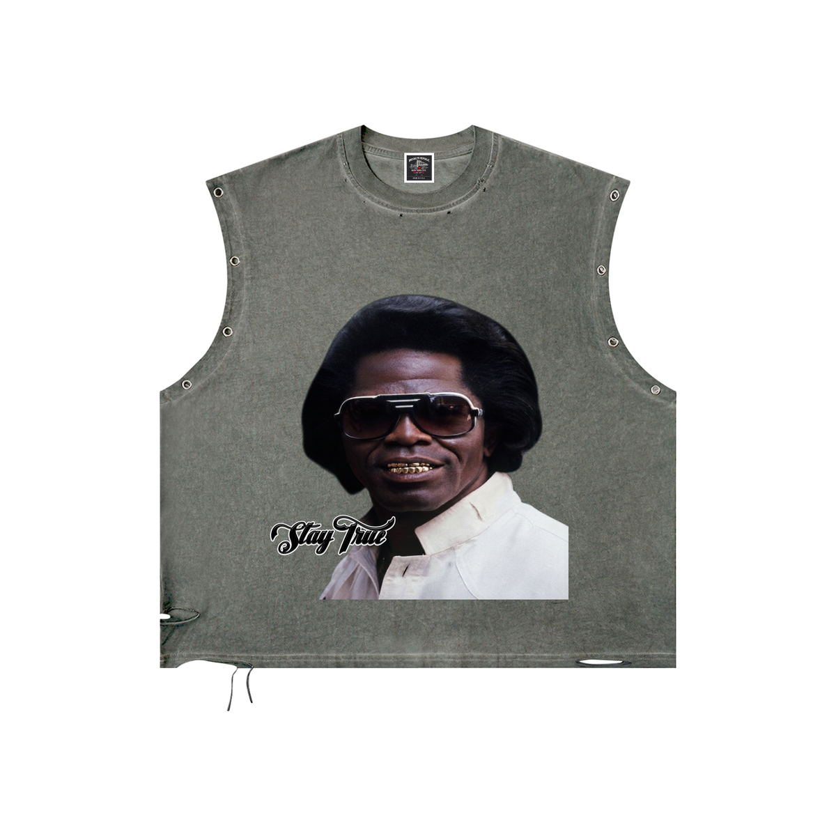 "Godfather of Soul" Distressed Grommet Eyelet Tank Top