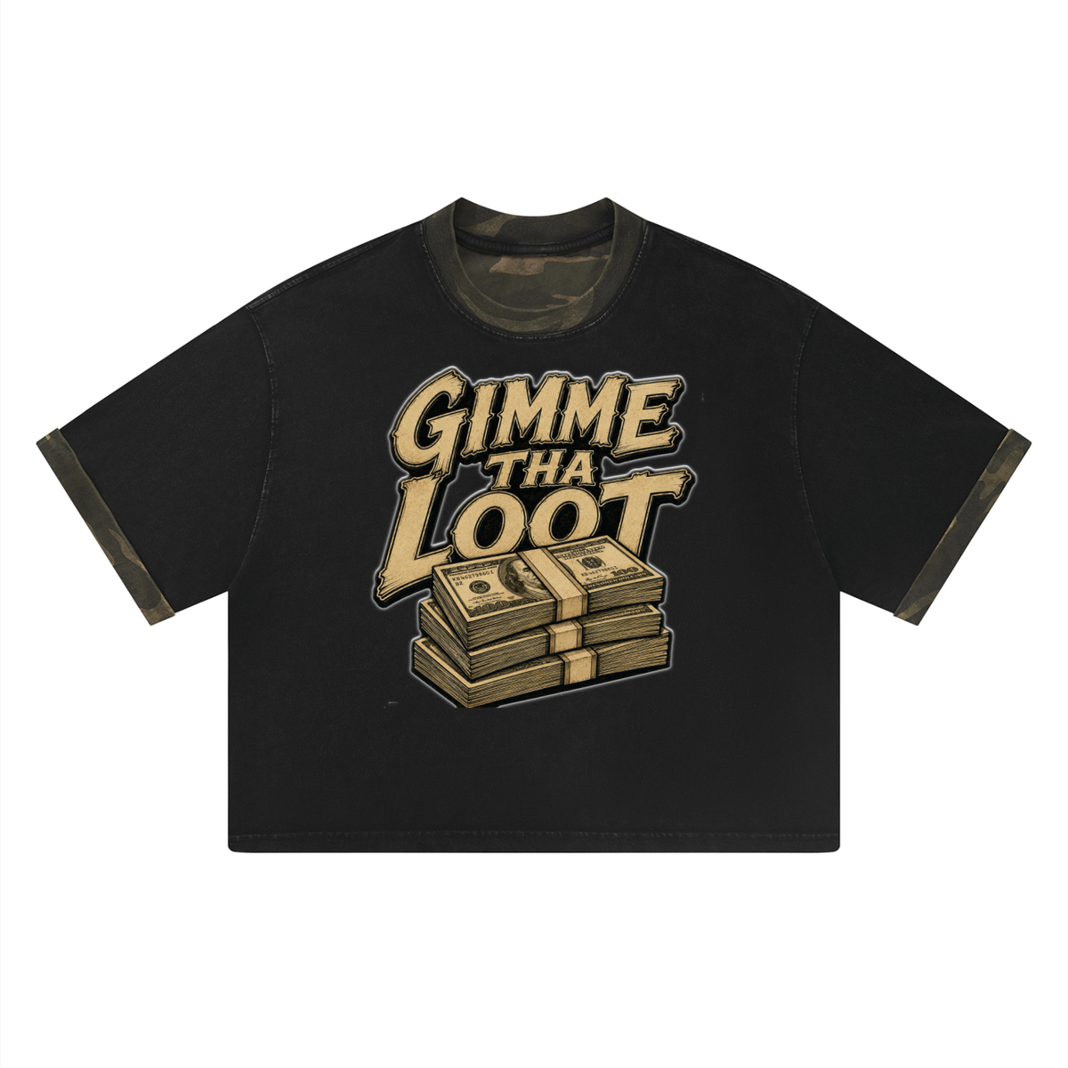 "Gimme Tha Loot" Mineral Washed Boxy Panel T-Shirt