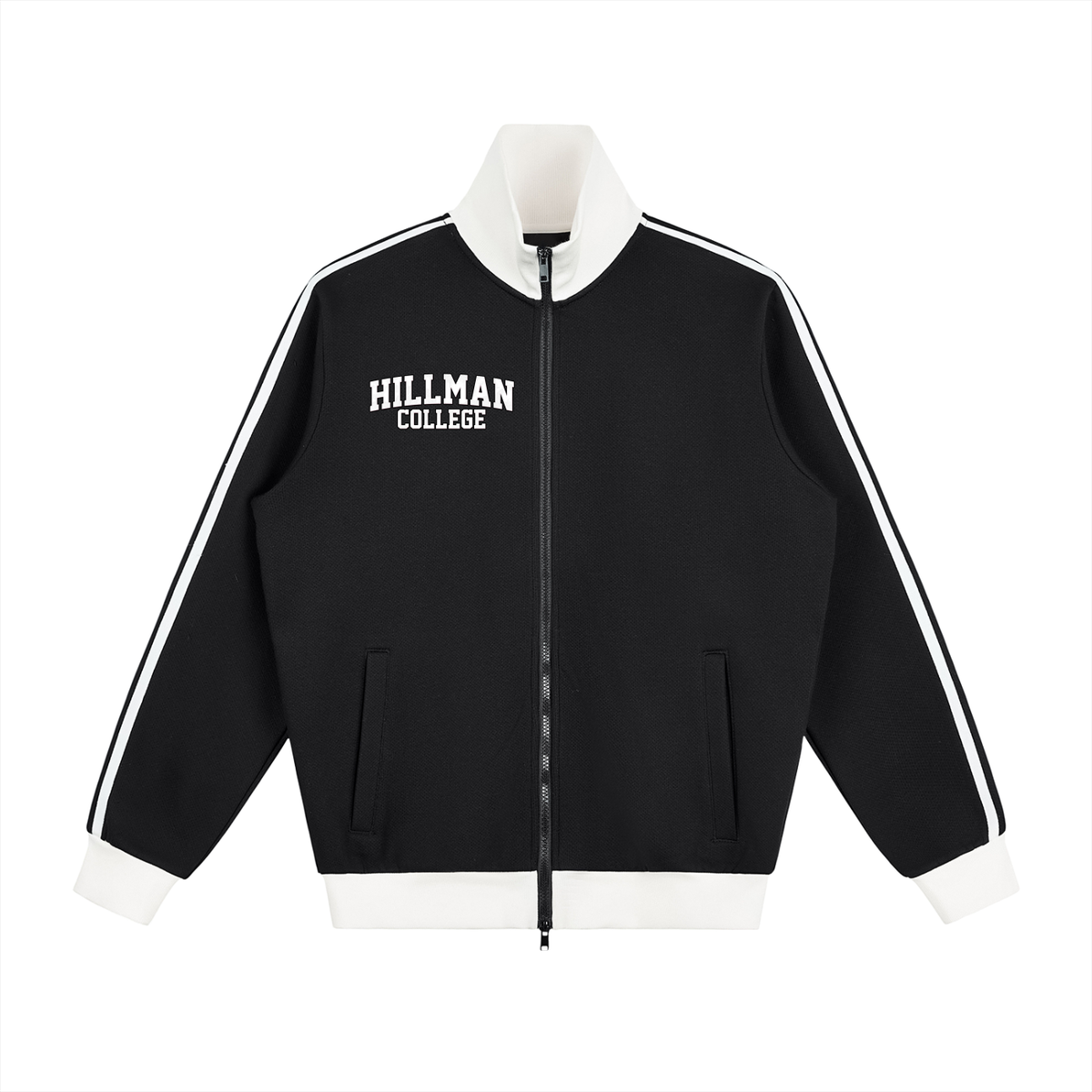 "Hillman College" Contrast Side Stripe Fleece Track Jacket