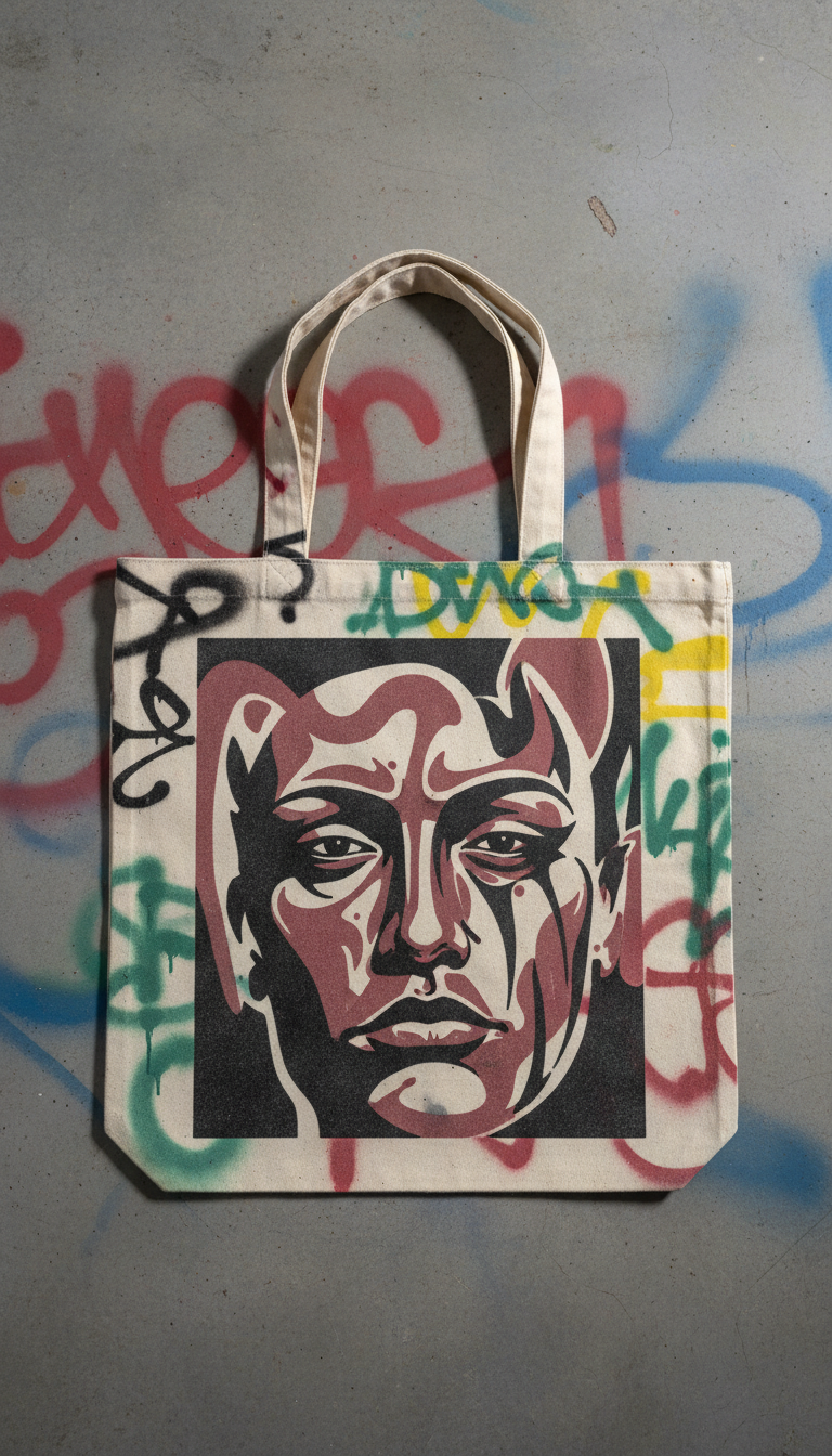 Graffiti-Tagged Tote Bag Bold Print