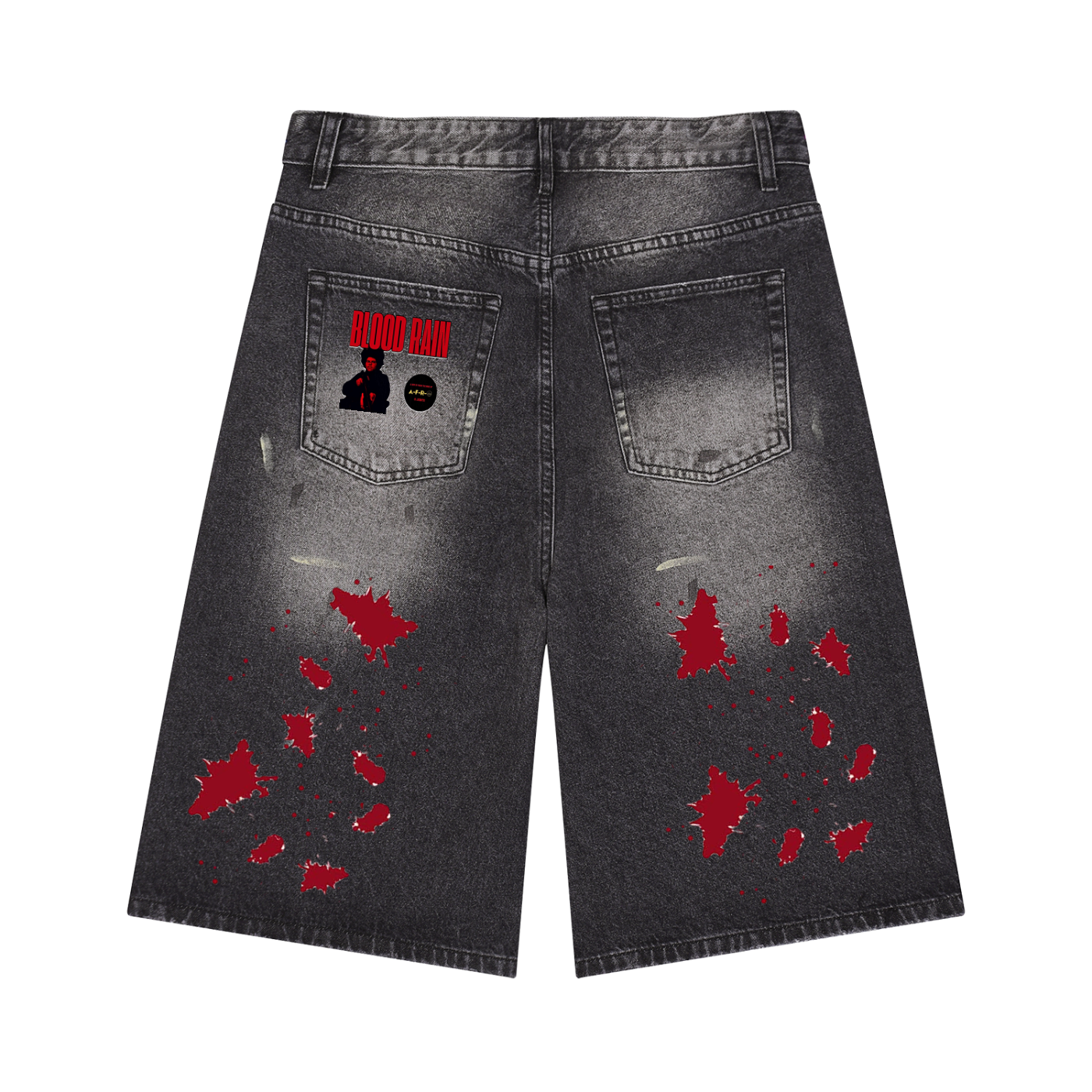 "Blood Rain" Men’s Vintage Wash Wide Leg Denim Shorts