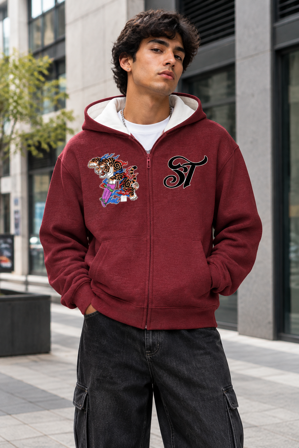 Brooklyn Zoo™ "Sheir-Khan" Drop Shoulder Full Zip Hoodie