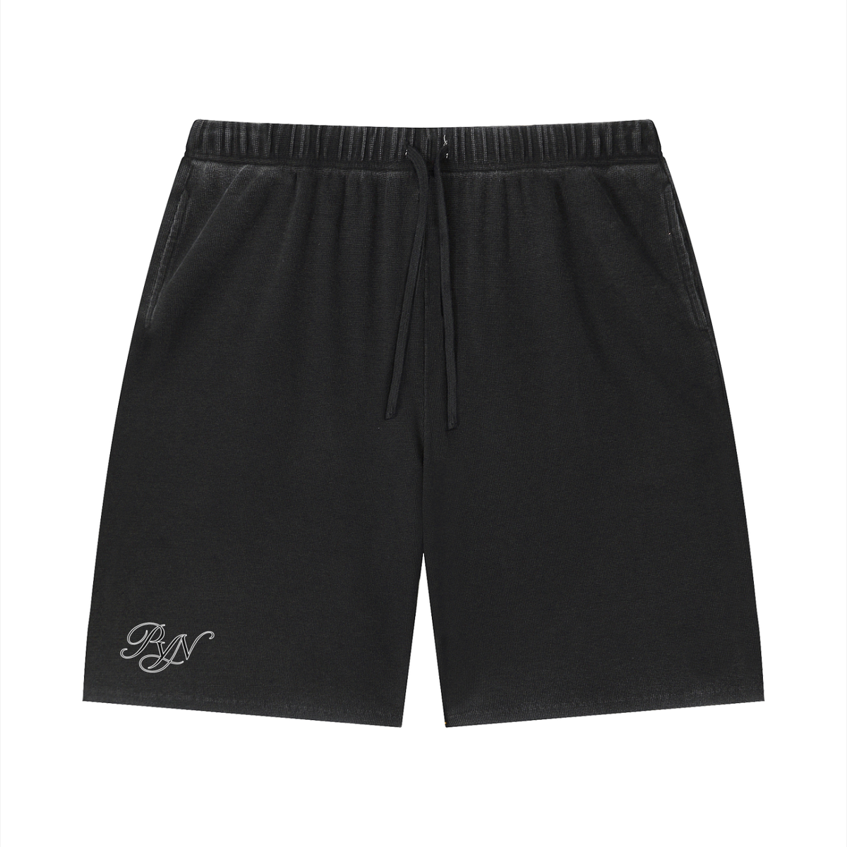 PYN™ "PYN" Vintage Wash Sunfade Waffle Raw Hem Shorts