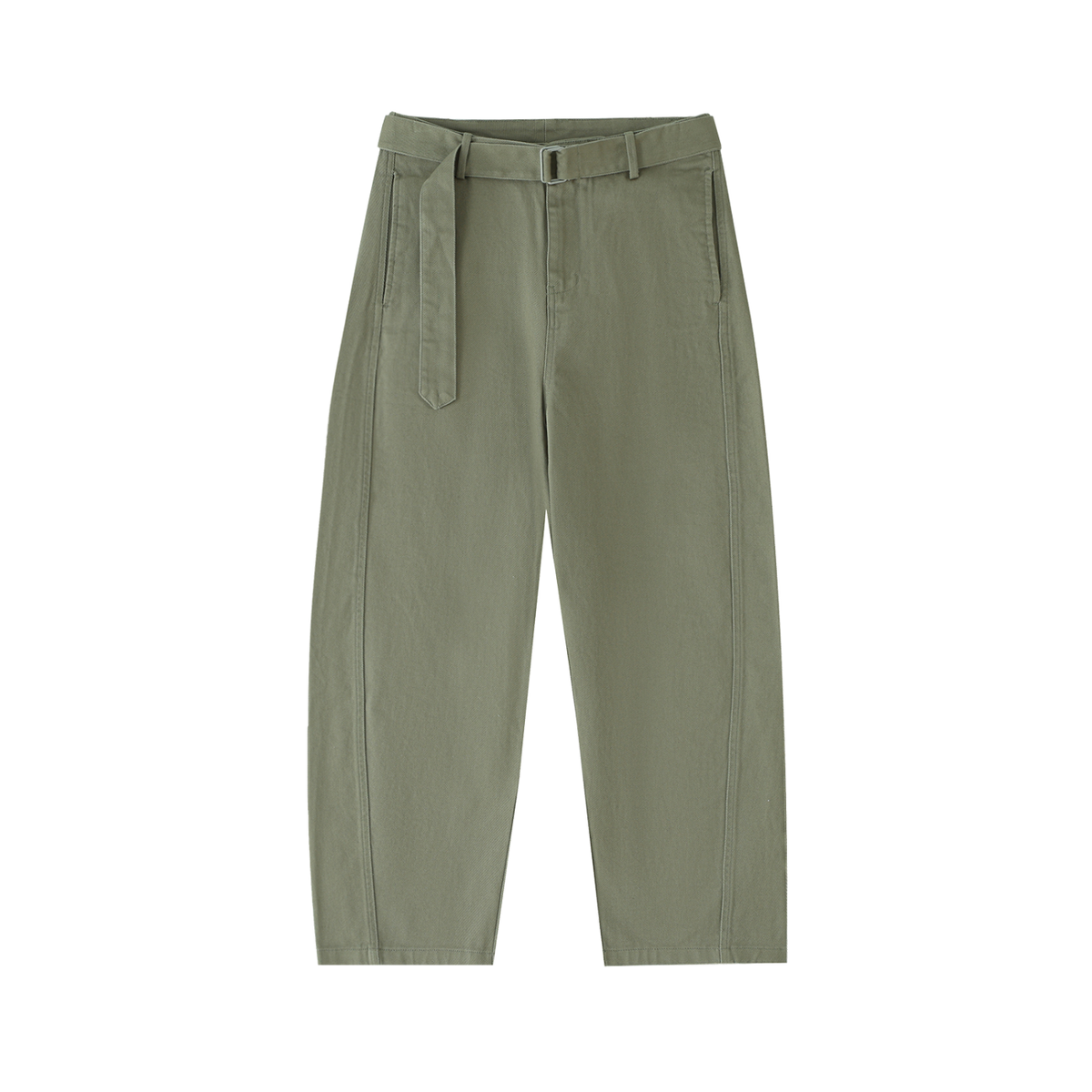 Women's Belted Barrel-leg Chino Pants