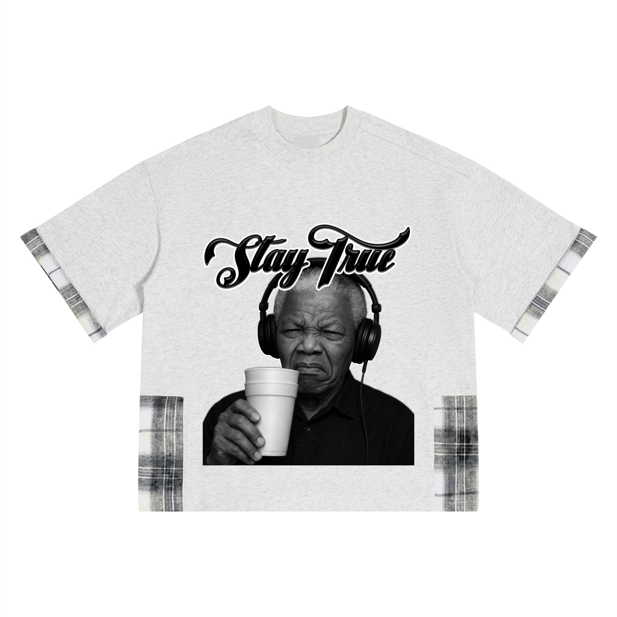 "Madiba" Plaid Paneled T-Shirt