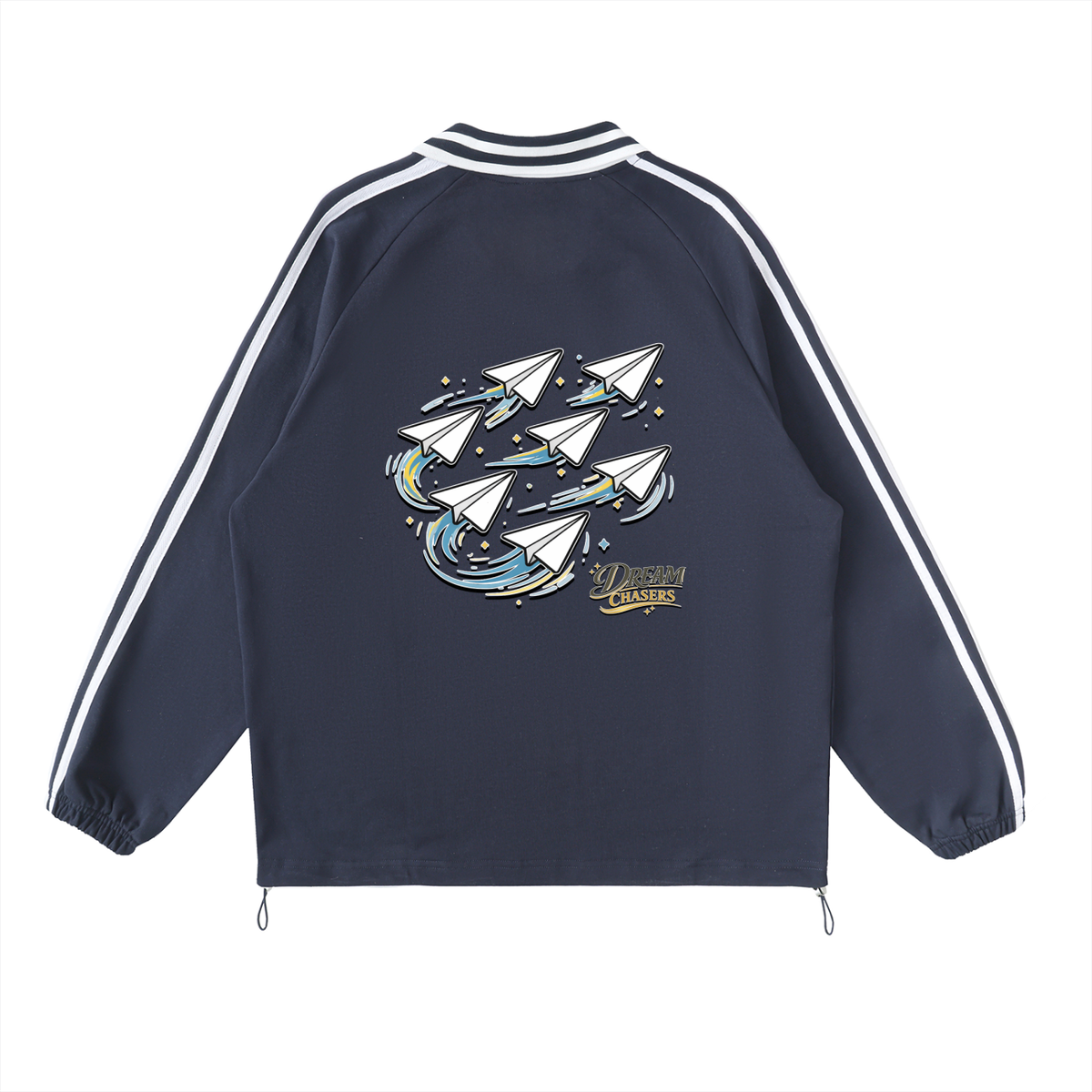 "DREAM CHASERS" Contrast Striped Lapel Collar Sweatshirt