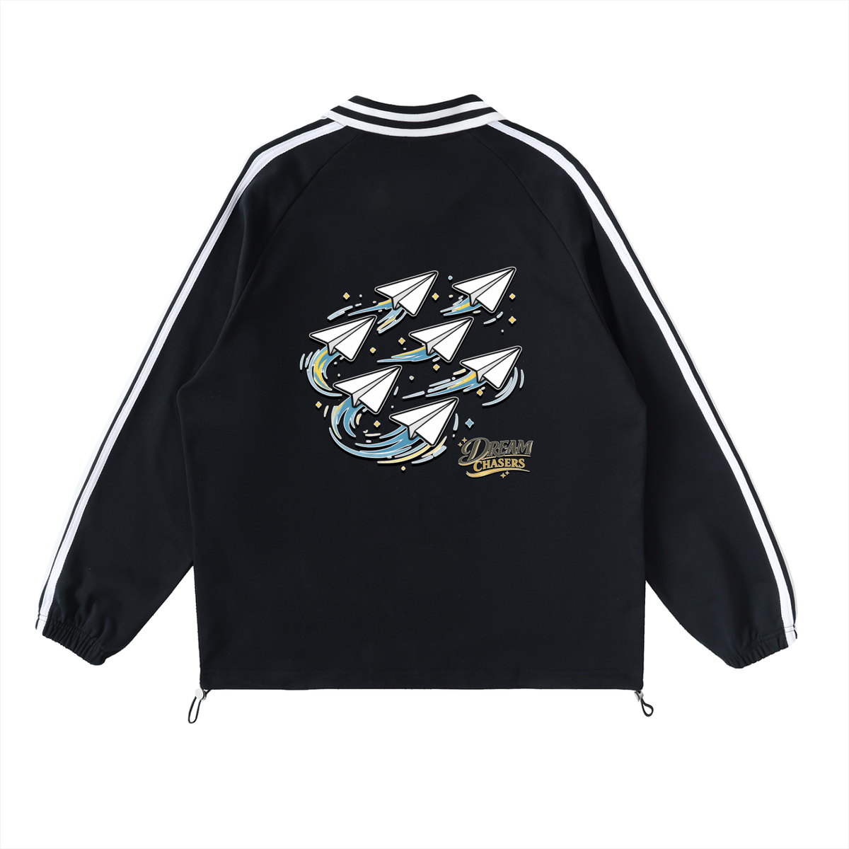"DREAM CHASERS" Contrast Striped Lapel Collar Sweatshirt