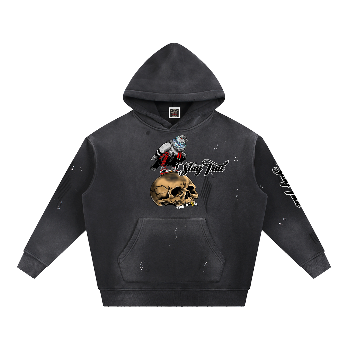 Brooklyn Zoo™ "Filthy Pigeon" Vintage Washed Frayed Fleece Hoodie