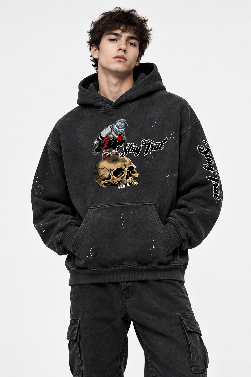 Brooklyn Zoo™ "Filthy Pigeon" Vintage Washed Frayed Fleece Hoodie