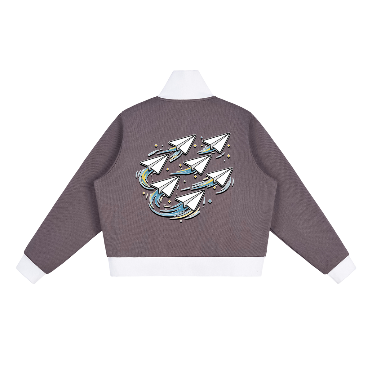 "DREAM CHASERS" Contrast Side Stripe Fleece Cropped Track Jacket