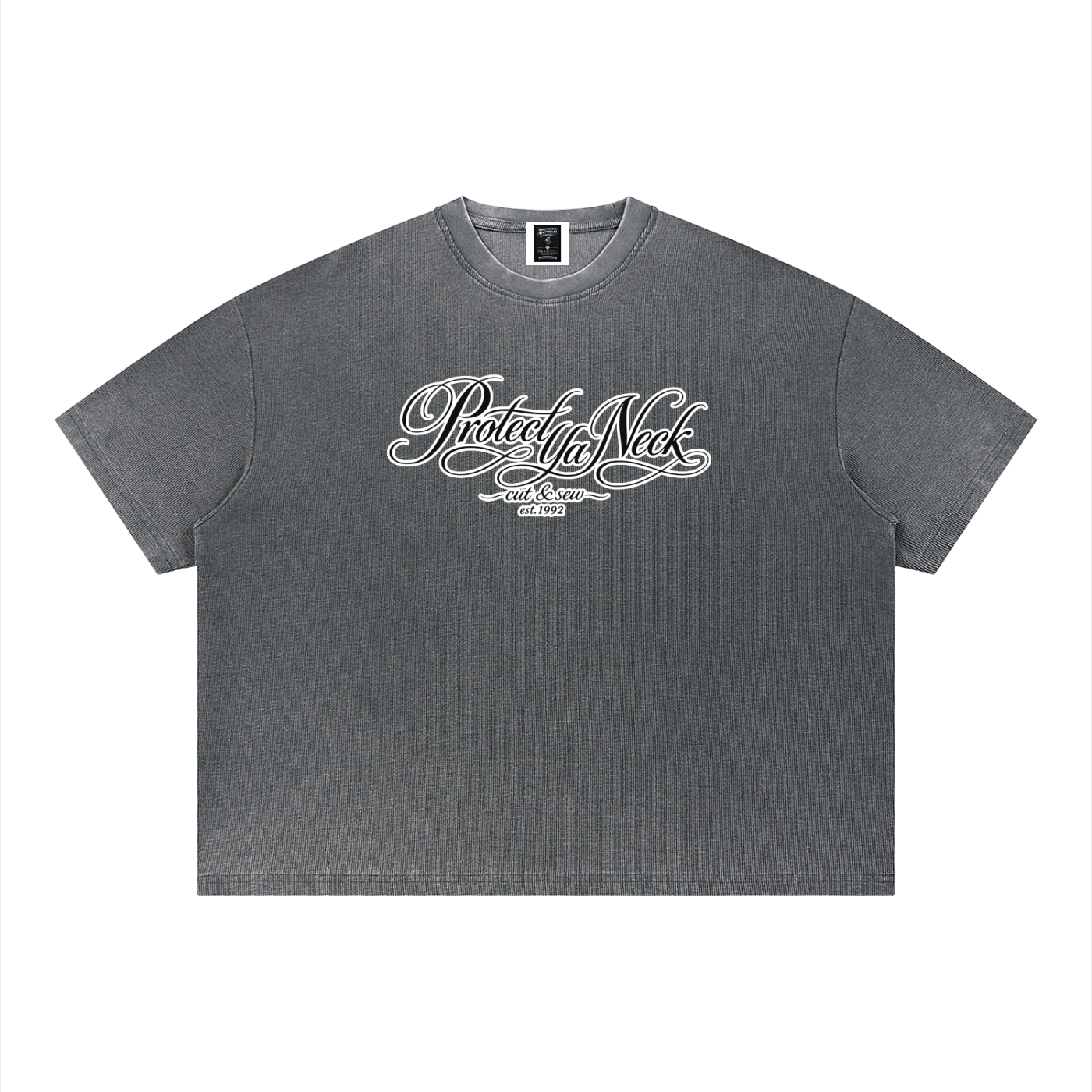 PYN™ "Cut & Sew" Vintage Wash Sunfade Boxy Waffle T-Shirt