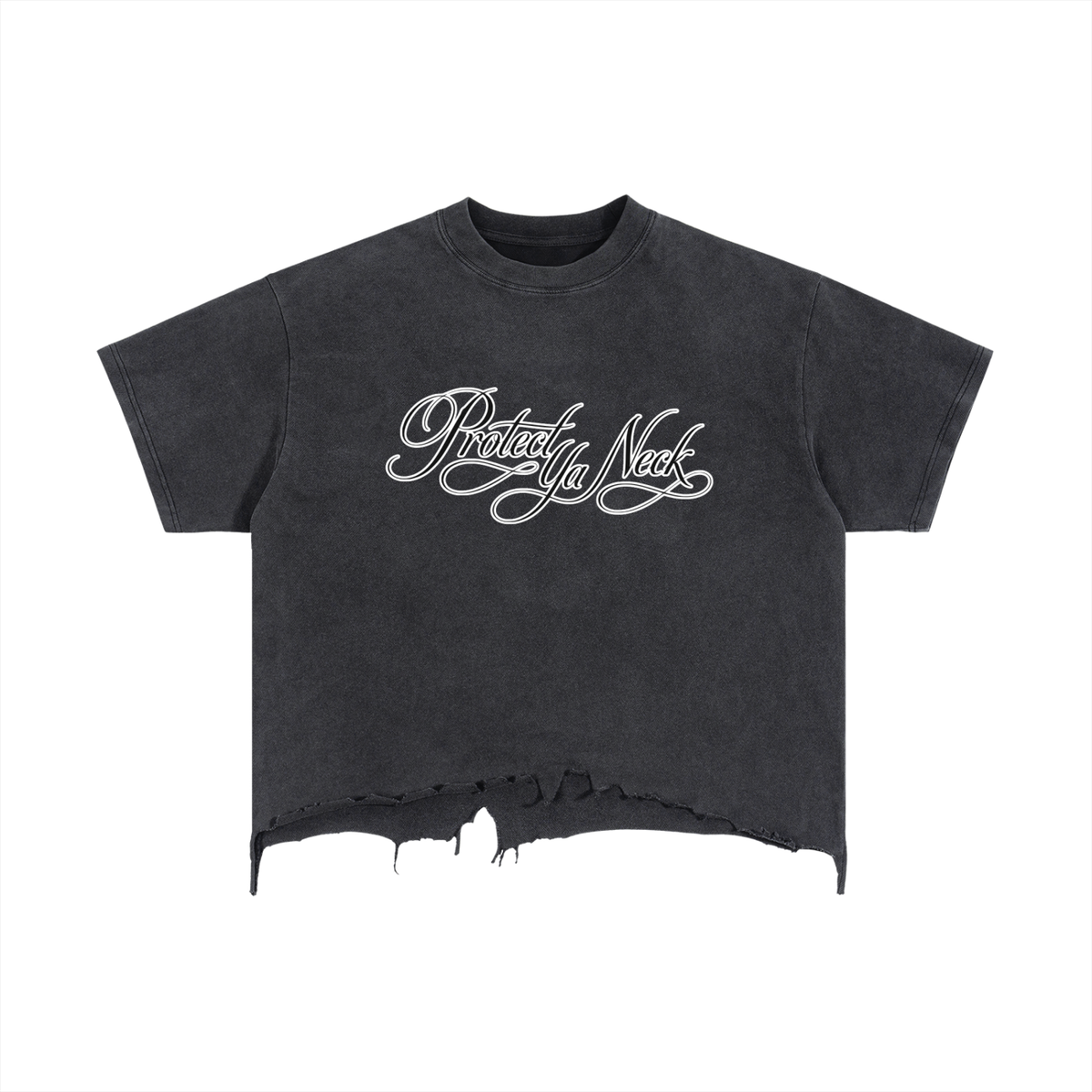 PYN™ "PYN Official" Vintage Wash Boxy Distressed Hem T-Shirt