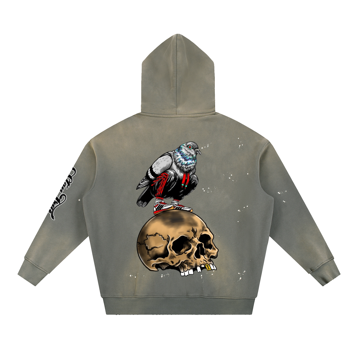 Brooklyn Zoo™ "Filthy Pigeon" Vintage Washed Frayed Fleece Hoodie