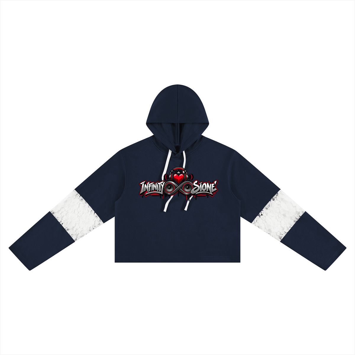 Infinity Sione™ "Heartbeatz" Women’s Cropped Lace-Panel Hoodie