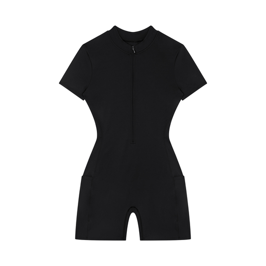 "Brooklyn Republic Essentials" Women's Quarter-Zip Short Sleeve Romper