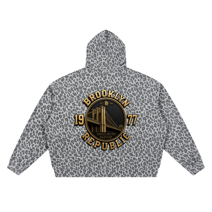 "Golden Standard" Leopard Print Waffle Full Zip Hoodie