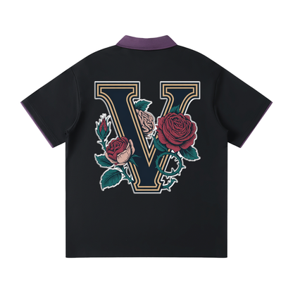 "Varsity" Contrast Collar Raglan Polo Shirt