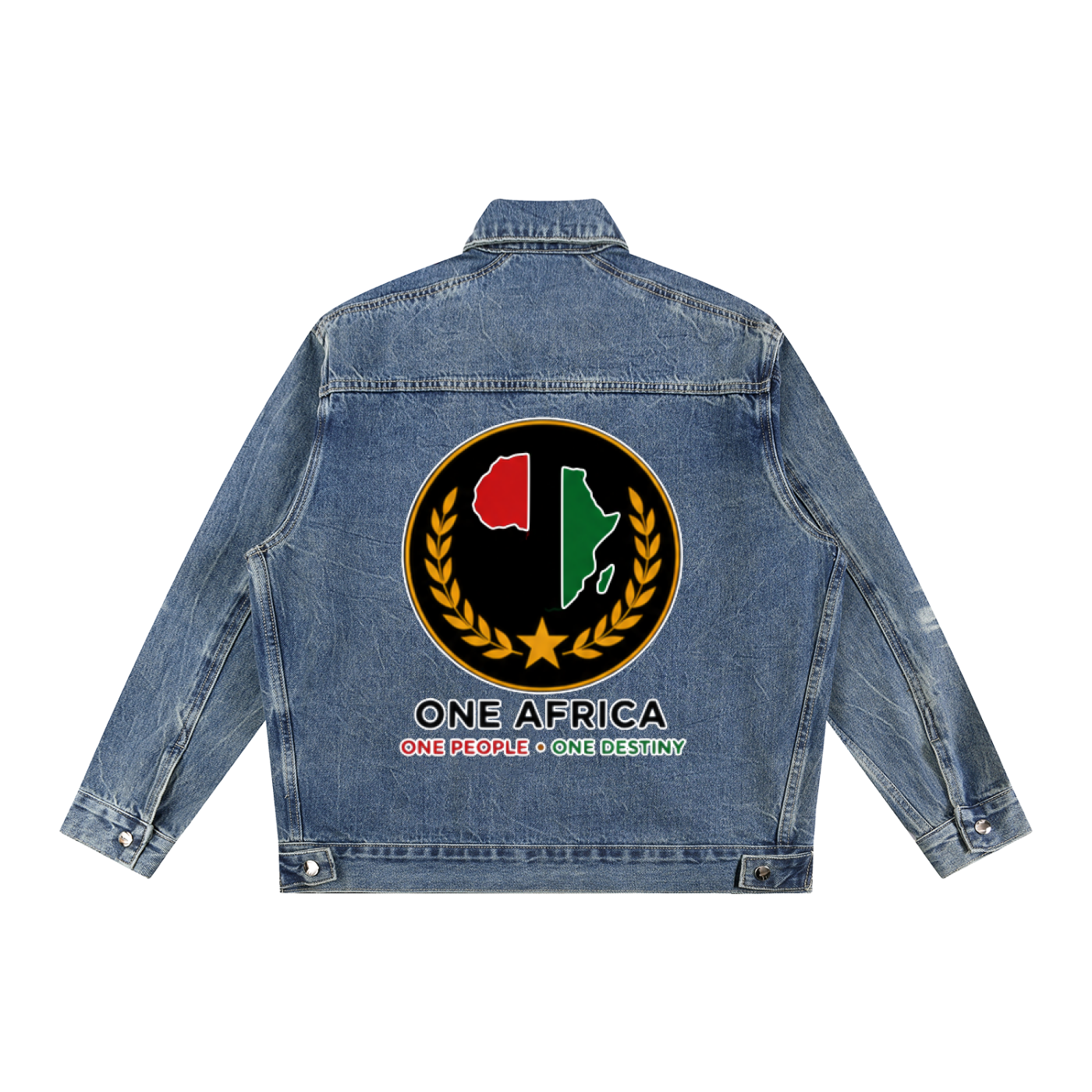 "One Blood" Vintage Wash Zip Up Denim Jacket