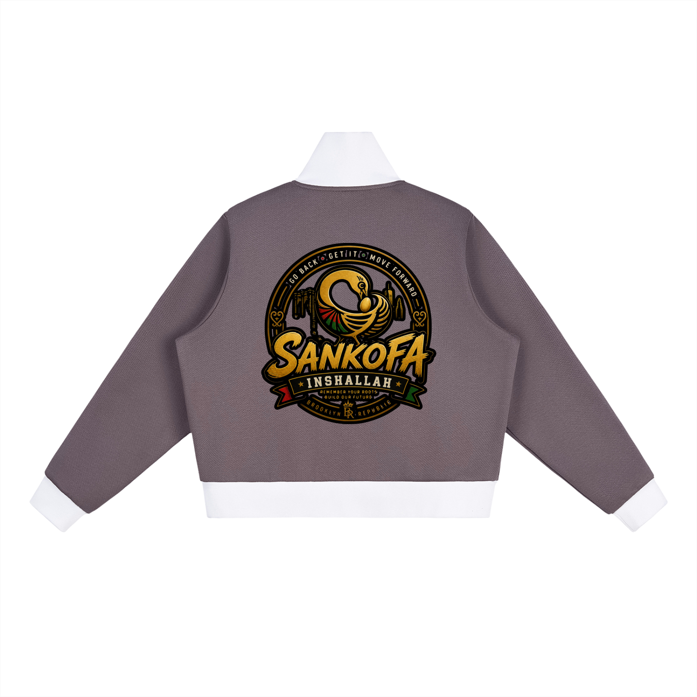 "Sankofa" Contrast Side Stripe Fleece Cropped Track Jacket