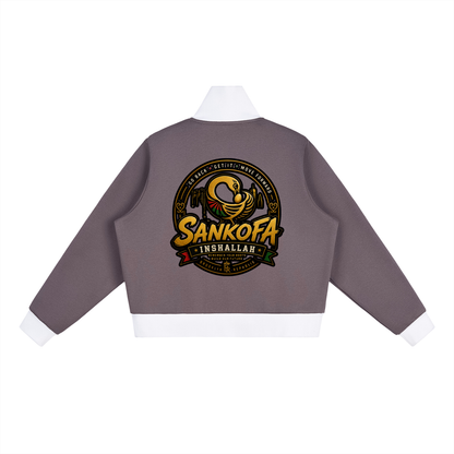 "Sankofa" Contrast Side Stripe Fleece Cropped Track Jacket