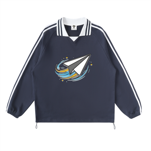"DREAM CHASERS" Contrast Striped Lapel Collar Sweatshirt