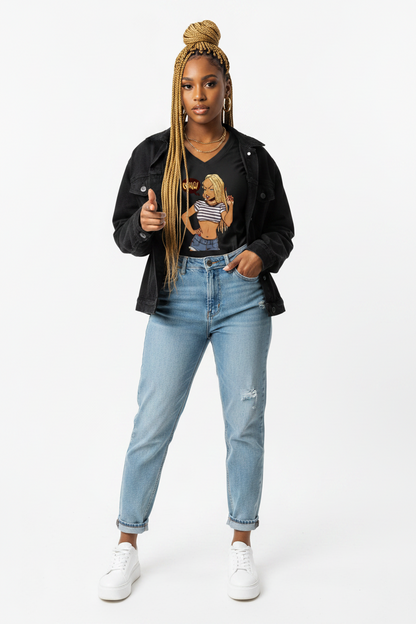 "I Love Yo Mama" Tencel Slim Fit V-Neck T-Shirt