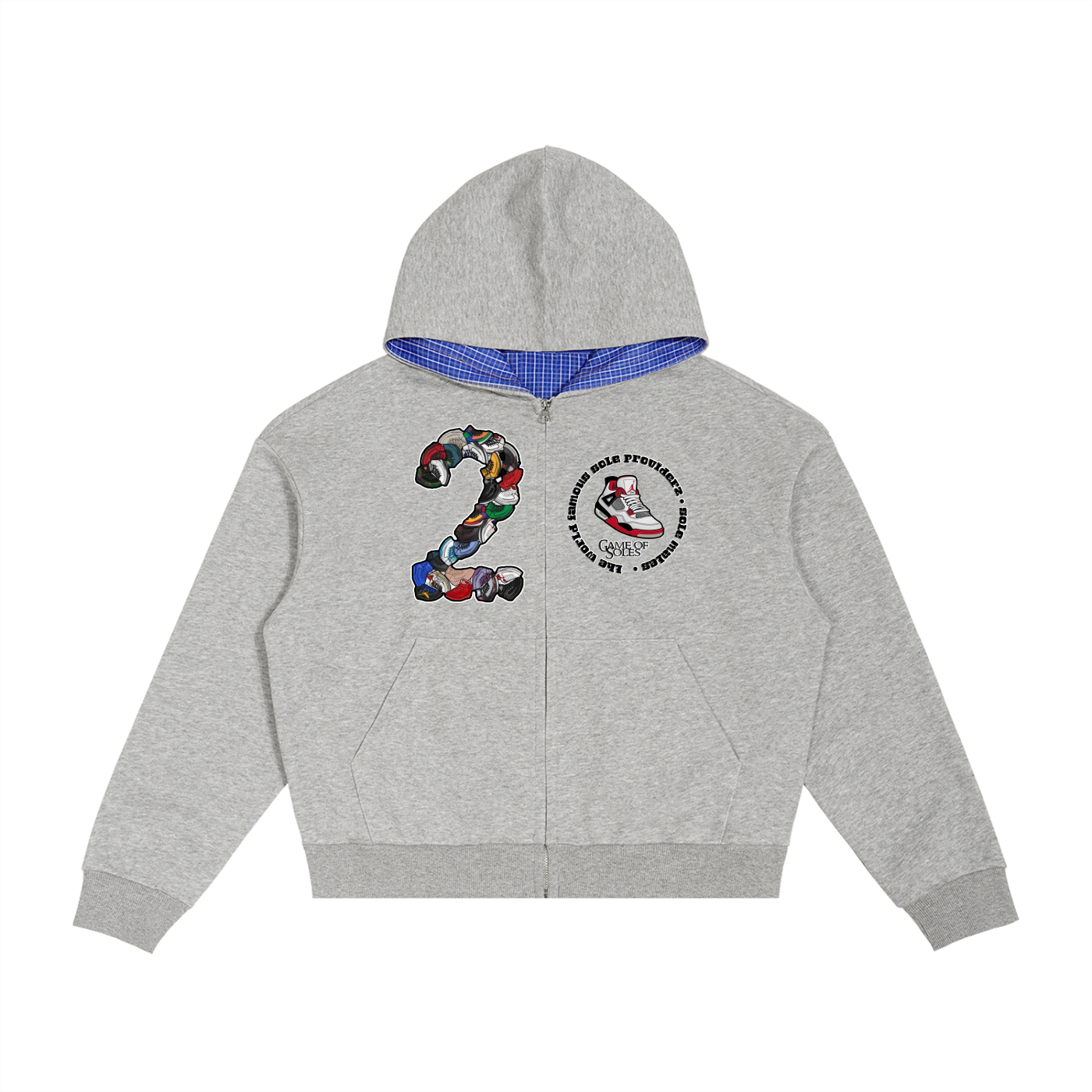 "AJ 2" Contrast Plaid Boxy Zip Hoodie