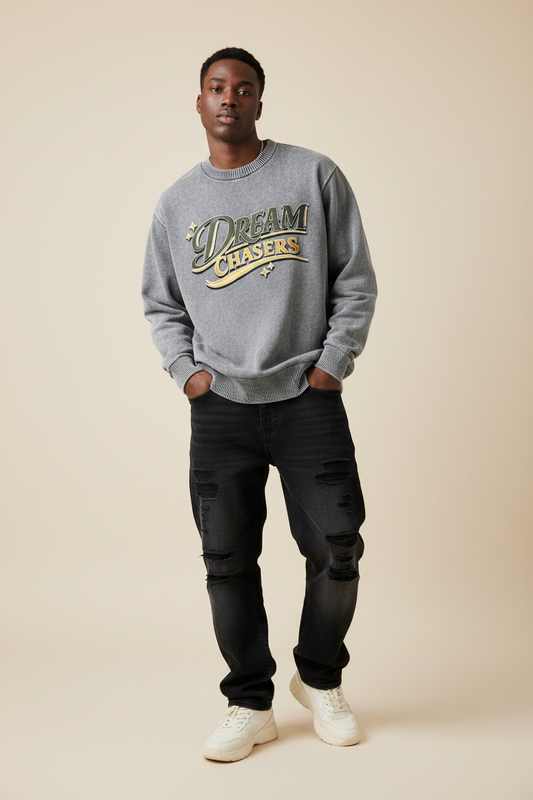 "DREAM CHASERS" Mineral Wash Oversized Sweater