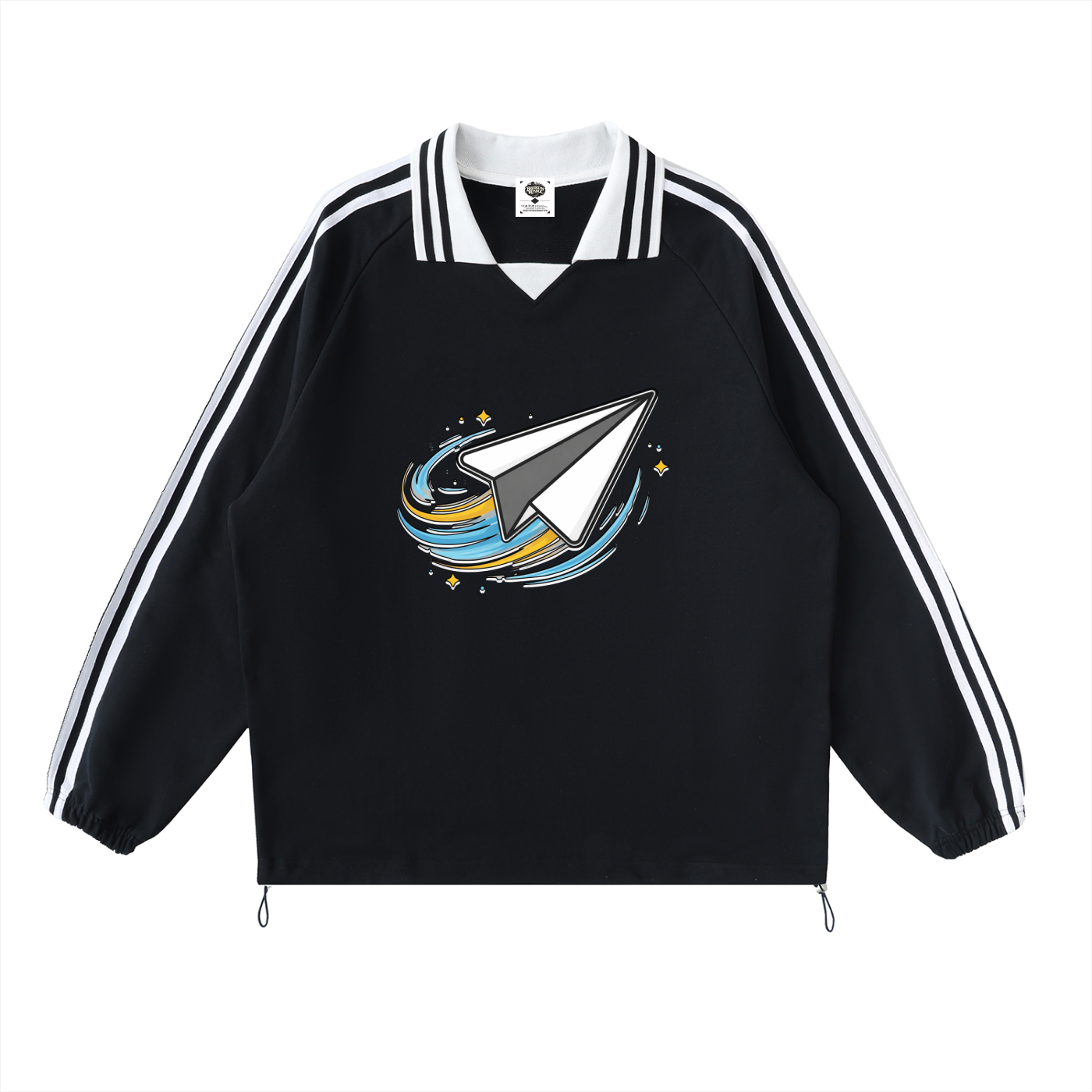 "DREAM CHASERS" Contrast Striped Lapel Collar Sweatshirt