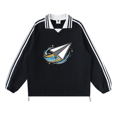 "DREAM CHASERS" Contrast Striped Lapel Collar Sweatshirt