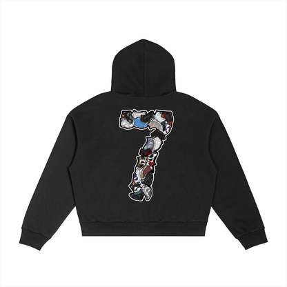 "AJ 7" Contrast Plaid Boxy Zip Hoodie