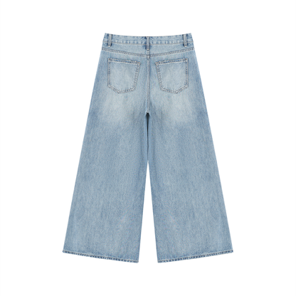 "Brooklyn Republic Essentials" Women's Vintage Wash Distressed Wide Leg Jeans