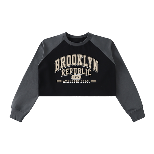 "Brooklyn Republic Essentials"  Raw-Hem Raglan Crop Sweatshirt