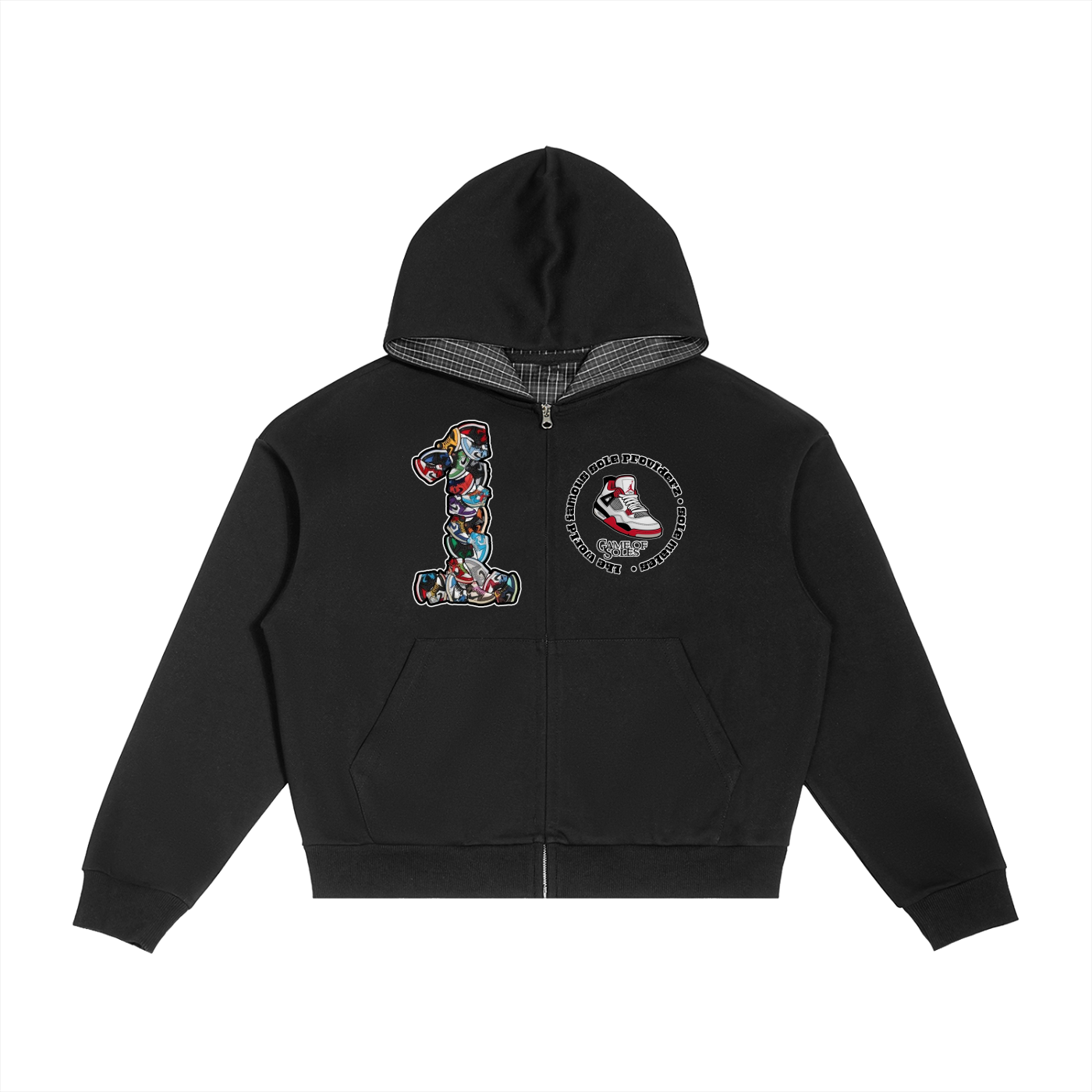 "AJ 1" Contrast Plaid Boxy Zip Hoodie
