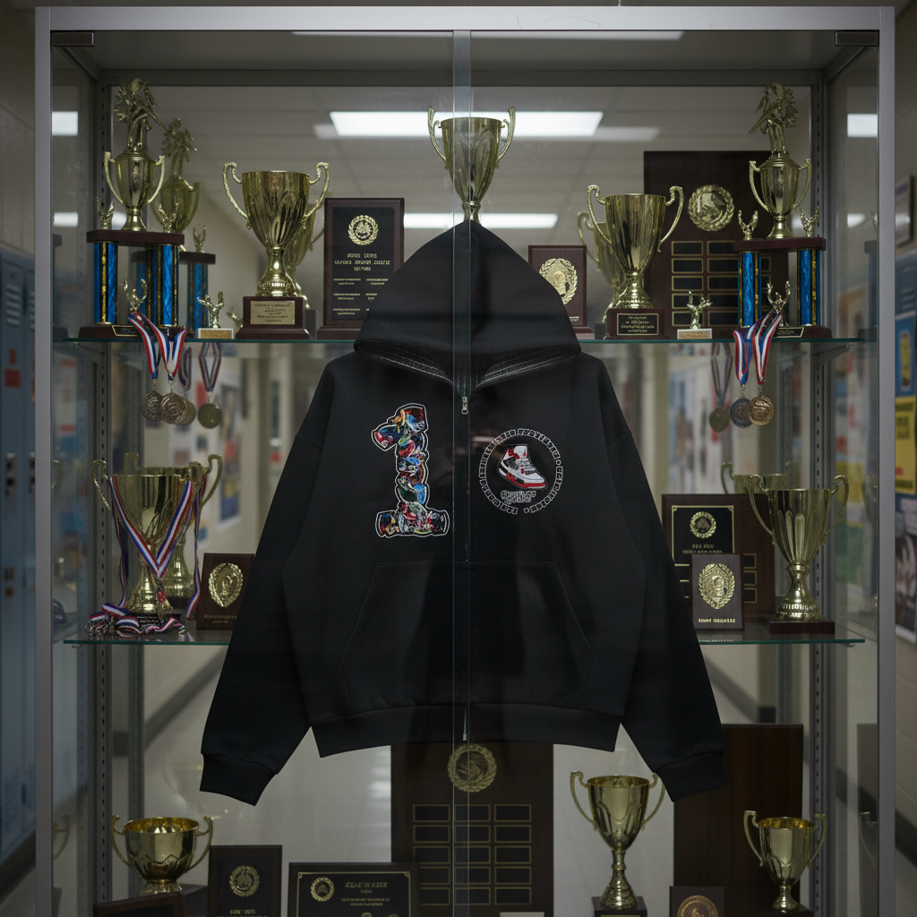 "AJ 1" Contrast Plaid Boxy Zip Hoodie