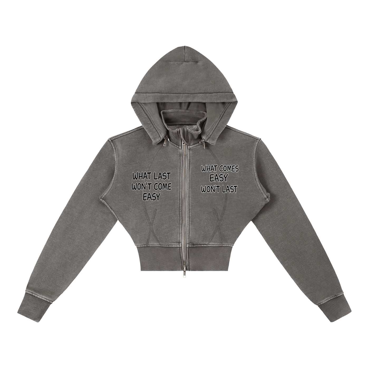 "STAY TRUE" Vintage Washed Cropped Fleece Hoodie
