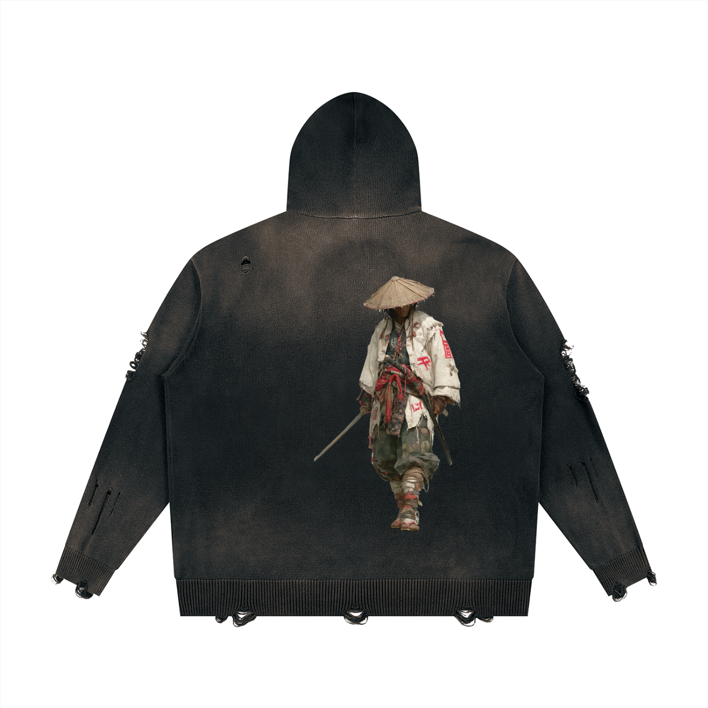 "Bushidokan" Distressed Full Zip Sweater