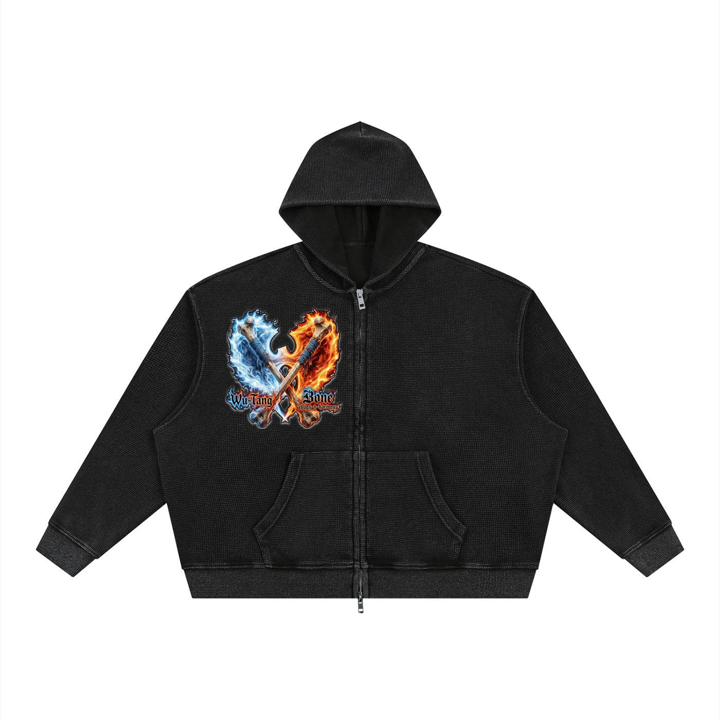 PYN™ "The Final Chamber" Vintage Wash Boxy Waffle Full Zip Hoodie