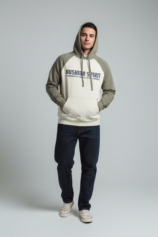 "Bushido" Color-Block Raglan Sleeve Hoodie