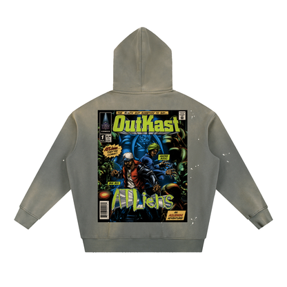 "ATLiens" Vintage Washed Frayed Fleece Hoodie