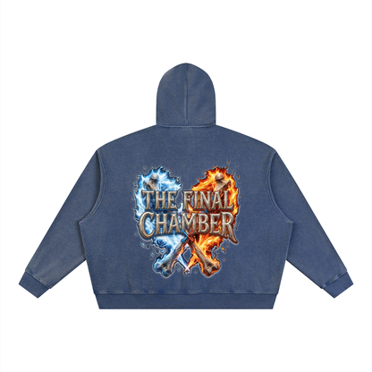 PYN™ "The Final Chamber" Vintage Wash Boxy Waffle Full Zip Hoodie