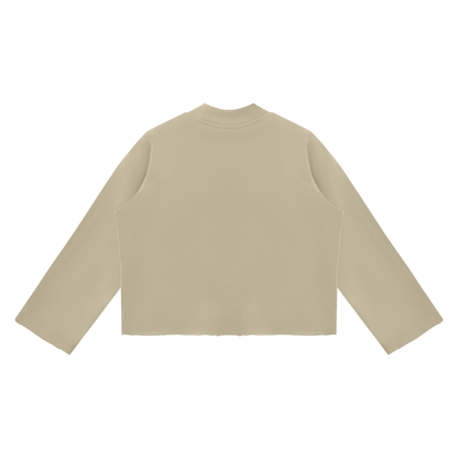 PYN™ "WUSA" Women's Mock Neck Raw Edge Boxy Sweatshirt