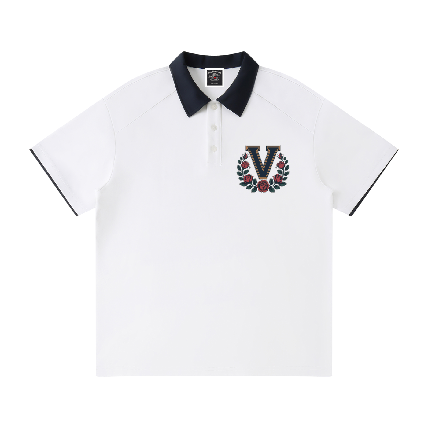 "Varsity" Contrast Collar Raglan Polo Shirt