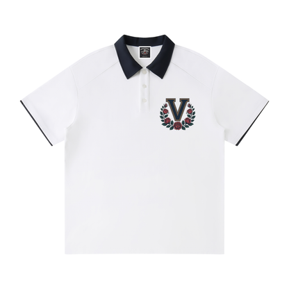 "Varsity" Contrast Collar Raglan Polo Shirt