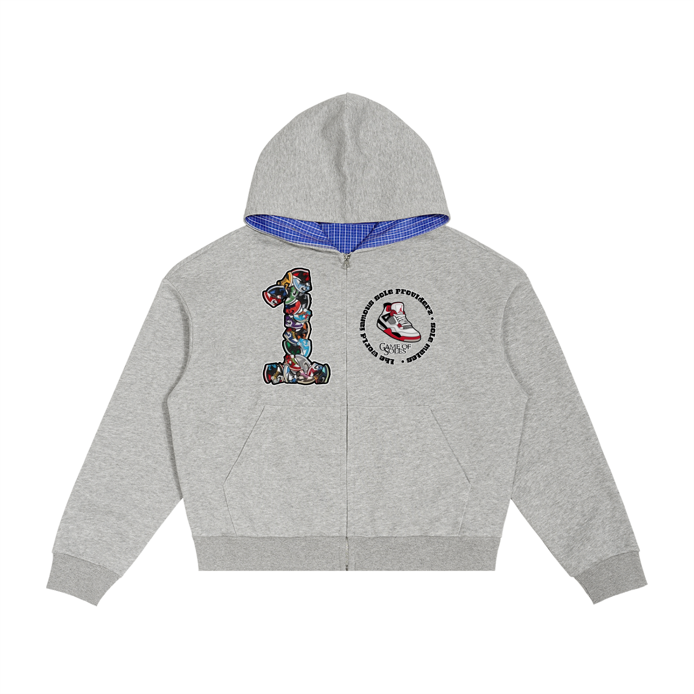 "AJ 1" Contrast Plaid Boxy Zip Hoodie